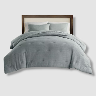 Ienjoy Home Blue Waffle Textured 3-Piece Comforter Set, Full/Queen-image