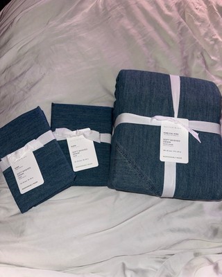 Pottery Barn SOFT WASHED DENIM Duvet King/California King & Two Euro Shams NWT-image