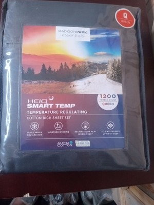 Madison PARK Charcoal 1200 Thread Cotton Rich HeiQ Smart Temp Sheet Set Queen-image