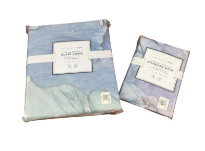 Pottery Barn Teen Glacial Organic Duvet Cover Twin 1 Sham Cool Multi-image