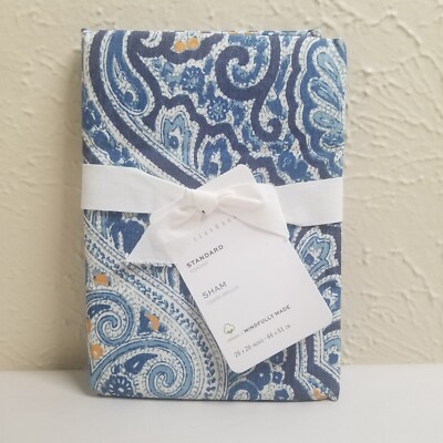 Pottery Barn Beale Paisley Organic Percale Standard Sham Blue-image