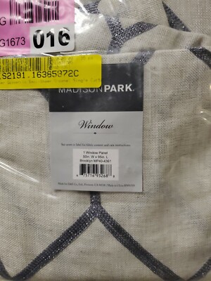 Madison Park Brooklyn Metallic Geo Embroidered Curtain Panel Grey 50 X 95 Inch-image