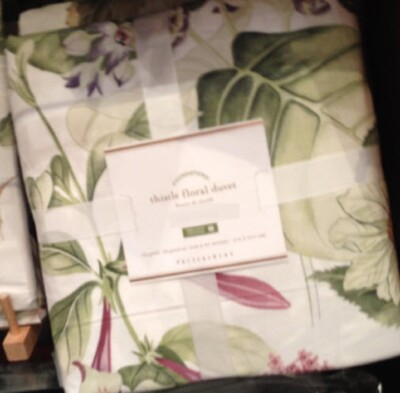 Pottery Barn Thistle Floral Duvet Cover Queen 2 Standard Shams Green Botanical-image