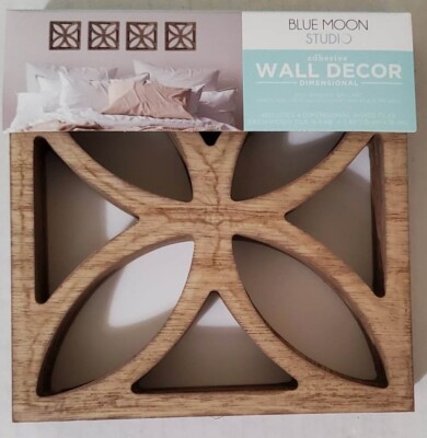 Blue Moon Studio Wooden Tiles Wall Decor 4 Pack Easy Adhesive Dimensional 5.75