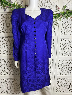 Vintage 100% Silk Studio Petites Women’s Purple Floral Formal Dress Size 12-image