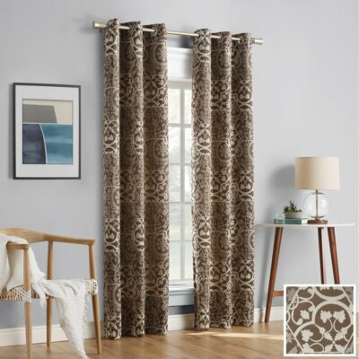 SunZero 2Pk Cora Medallion Blackout Grommet Panel Pair, 72 x 84, Coffee, NEW-image