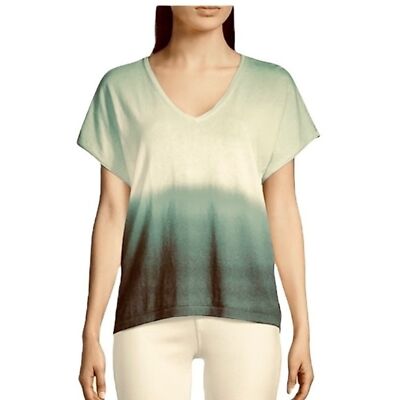 Minnie Rose Cotton-Cashmere Dip-Dye Shirt in Green M/L-image