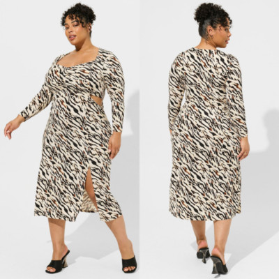 NWT Torrid 2 Watercolor Zebra Maxi Studio Cut-Out Knit Dress 2X 18 20-image