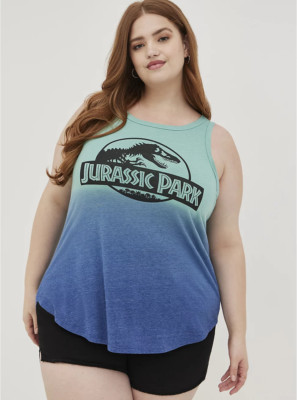 Torrid UNIVERSAL JURASSIC WORLD 3 TANK TRIBLEND JERSEY DIP DYE BLUE 0 12 Large-image