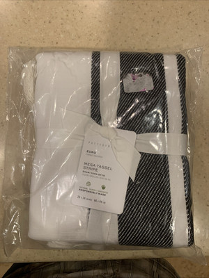 NEW Pottery Barn Mesa Tassel Stripe Handcrafted Cotton Euro Sham Black/Ivory-image