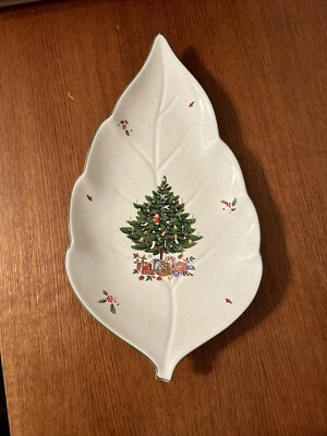 15” Christmas Tree Tray Studio Nova Plate Leaf Shaped Plate In Box-image