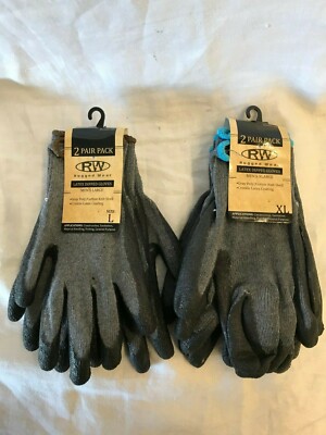 Rugged Wear Mens with Latex Dipped Two Sizes Gloves Lot of 2 Pair Free Ship-image