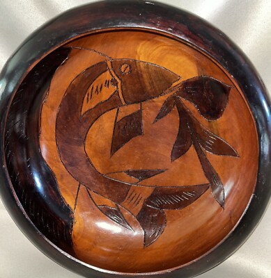 Vintage Hand Carved Large Wooden Round Serving Bowl & Two Dip/ Salad Bowls.-image