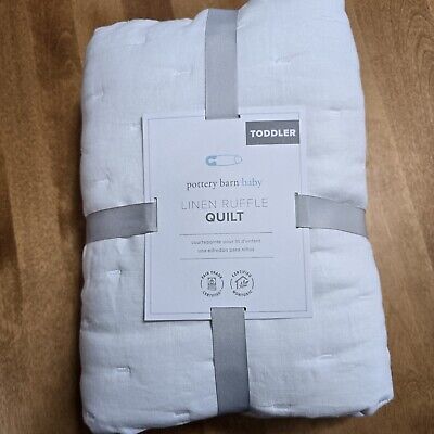 POTTERY BARN KIDS EUROPEAN LINEN RUFFLE BABY TODDLER QUILT ~ WHITE-image