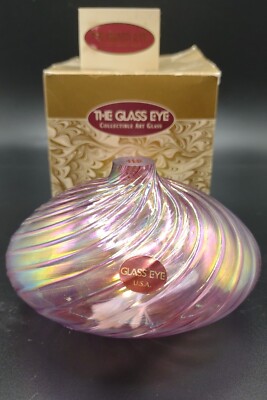 The Glass Eye Studio Iridescent Pink Glass Swirl Oil Lamp Art  5