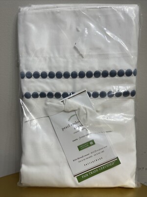 Pottery Barn Pearl Organic Percale Sham Euro Embroidered White Blue NEW-image