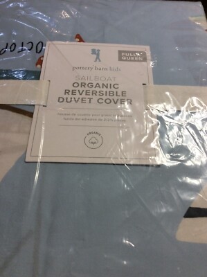 Pottery Barn Kids Organic reversible SailboatF/Q Duvet Cover NEW! Blue-image
