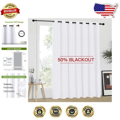 Thermal Insulated White Patio Door Curtains - 100'' Width for Year-Round Comfort-image