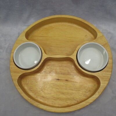Wood Marketplace Large 14 Inch Double Dip Charcuterie Tray w/ Ceramic Bowls-image