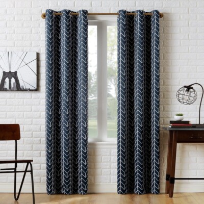 Sun Zero Kenwood Chevron Blackout Grommet Curtain Panel - Navy - 40 x 84-image