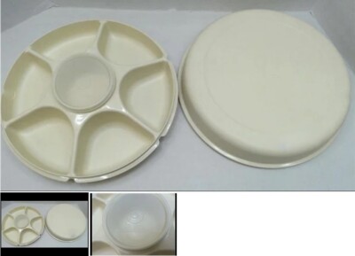 Vtg Tupperware Complete 4-piece Chips Veggie Dips Serving Tray All Lids Bowls-image
