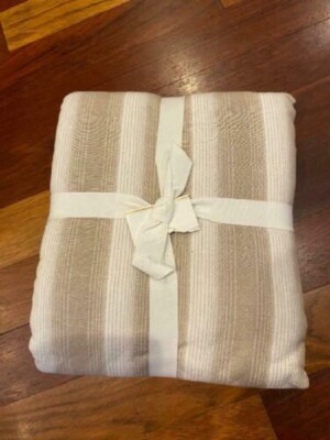 Pottery Barn Jamie Stripe Duvet Cover Flax King Neutrals Beige Striped No Shams-image