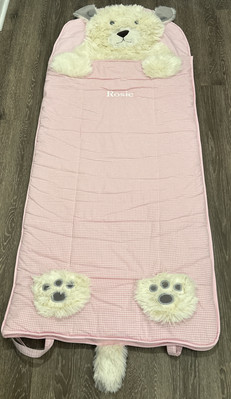 Pottery Barn Kids “Rosie”Pink White Shaggy Head Puppy Dog Sleeping Bag Pink-image