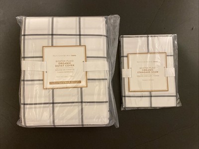 Pottery Barn Teen BOXTER PLAID Org Cotton Twin Duvet Cover + Sham, White/Onyx-image