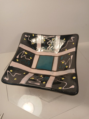 Studio Pottery Decorative Square Bowl/ Dish Hadmade Artist Signed -image