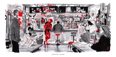 Deadpool & Wolverine Dive Bar Movie Film Poster Giclee Print Art 24x12 Mondo-image
