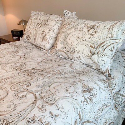 Pottery Barn Jolie Duvet Cover Set Neutral King 2 Kings Shams Scrolling 3pc Rare-image