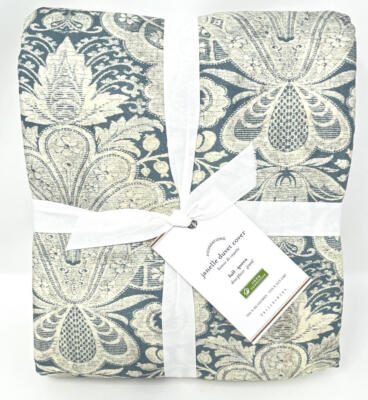 Pottery Barn Janelle Duvet Cover Scroll Damask Cotton ~Full Queen~Blue NEW-image