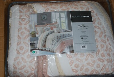 Madison Park  Dawn Blush 9 Piece Cotton Percale Queen Comforter Set $449.84 Sale-image