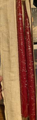 Vintage Red Tavern Taper candles hand dipped New w/box Christmas red. -image