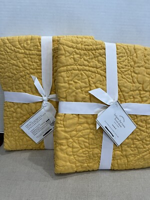 Pottery Barn Belgian Flax Linen Quilted Sham Standard VERY bright yellow S/2-image