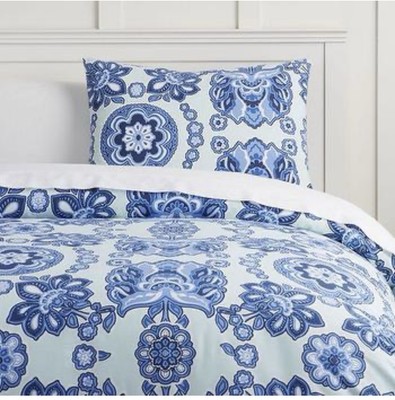 POTTERY BARN TEEN PREPPY CERAMIC FULL/QUEEN DUVET COVER BLUE NWT-image