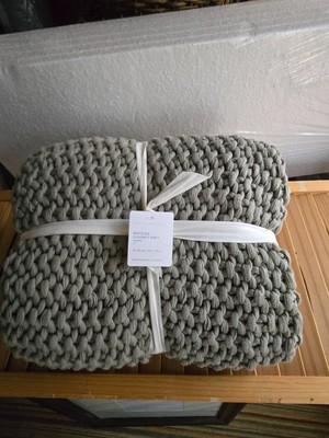 Pottery Barn Bayside Seeded Coastline Knitted Throw Blanket . Eucalyptus color-image