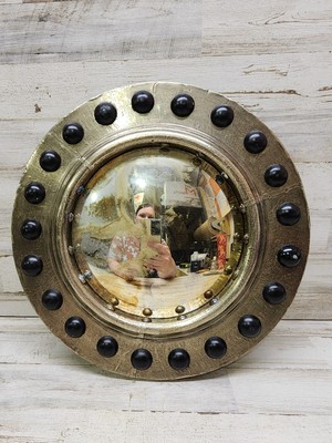 Pottery Barn Porthole Convex Wall Mirror Decor Round 12” Distressed-image
