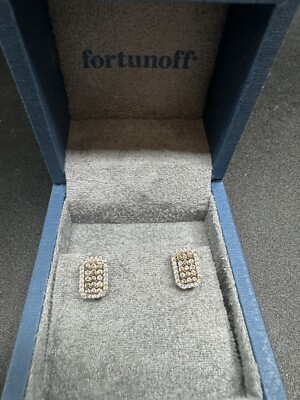 14K White Gold Chocolate Brown White Diamond Earrings Halo Cluster Studs-image