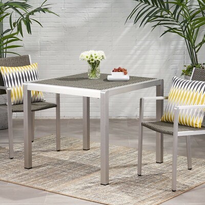 Louie Coral Outdoor Dining Table - Anodized Aluminum - Wicker Table Top - Square-image