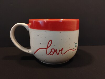 Love Coffee Mug Large 16 oz Dip Dye Red Speckled Potter's Corner-image