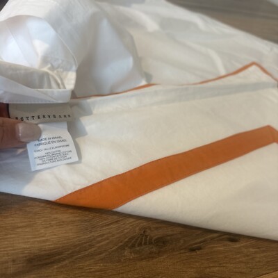 Pottery Barn Crisp White Euro Sham 26” X 26” Orange Band Cotton Organic -image