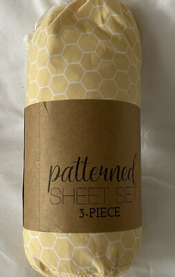 Patterned Sheet Set Twin yellow white honeycomb 3 piece new-image