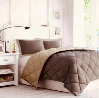 Comforter Set Full Queen Madison Park Down Alternative Reversible Brown Tan NWT-image