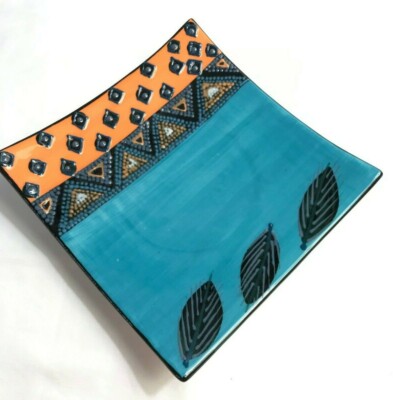 Square Sushi or Trinket Dish Studio Art Ceramic-image