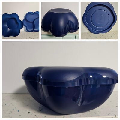 Tupperware Large Chip & Dip and Lazy Susan Carousel Serving Tray Blue Color. -image
