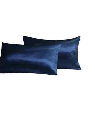 Madison Park Essentials  Satin Luxury Solid 2 Pillowcases Standard Size Navy-image