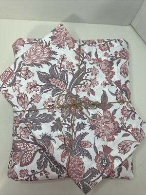 POTTERY BARN Palampore Kaia Pink Floral Duvet & 2 Sham Full/Queen Organic Cotton-image