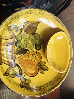 LOS ANGELES POTTERY CALIF. LARGE CHIP AND DIP BOWL13 1/2 INCHES-image