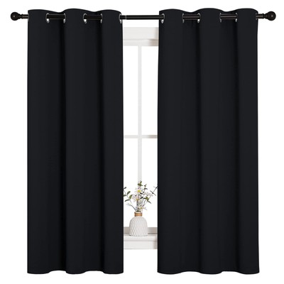Halloween Pitch Black Solid Thermal Insulated Grommet Blackout Curtains/Drape...-image